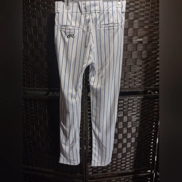 Rawlings Jogger Fit White Blue Pinstripe Baseball Pants Youth XL - Picture 2 of 5
